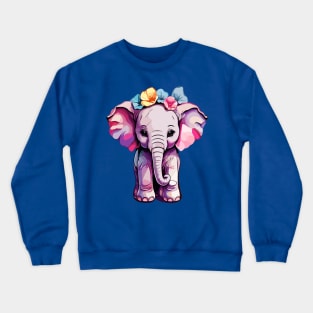 Cute Baby Elephant With Flowers Design Crewneck Sweatshirt